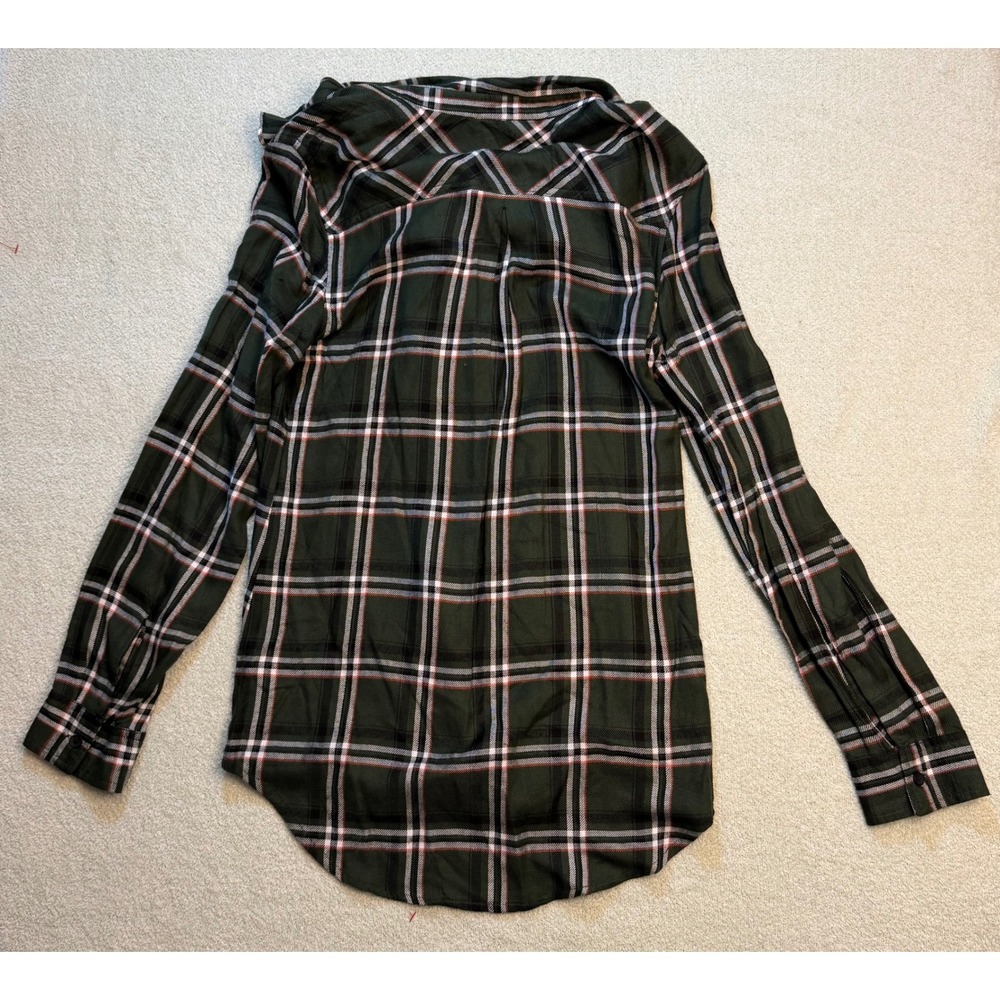 Alison Andrews Green Plaid Ruffle Front Button Down Shirt Womens Medium - Picture 4 of 4